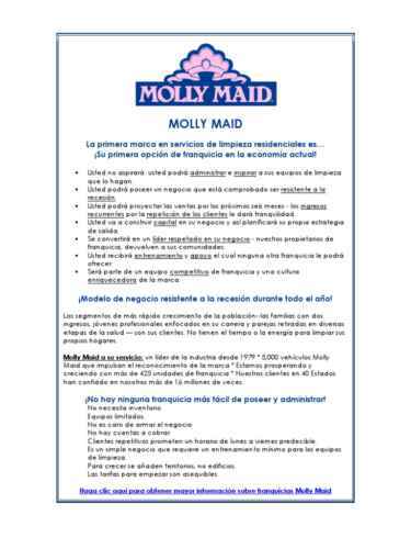 Costos de franquicia, ganancias y características de Molly Maid